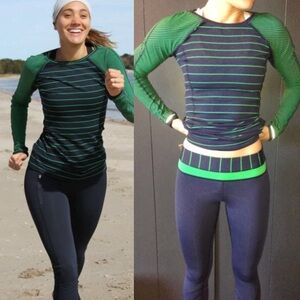 Lululemon Full Tilt Long Sleeve Green Bean Stripe Running Yoga RARE 4